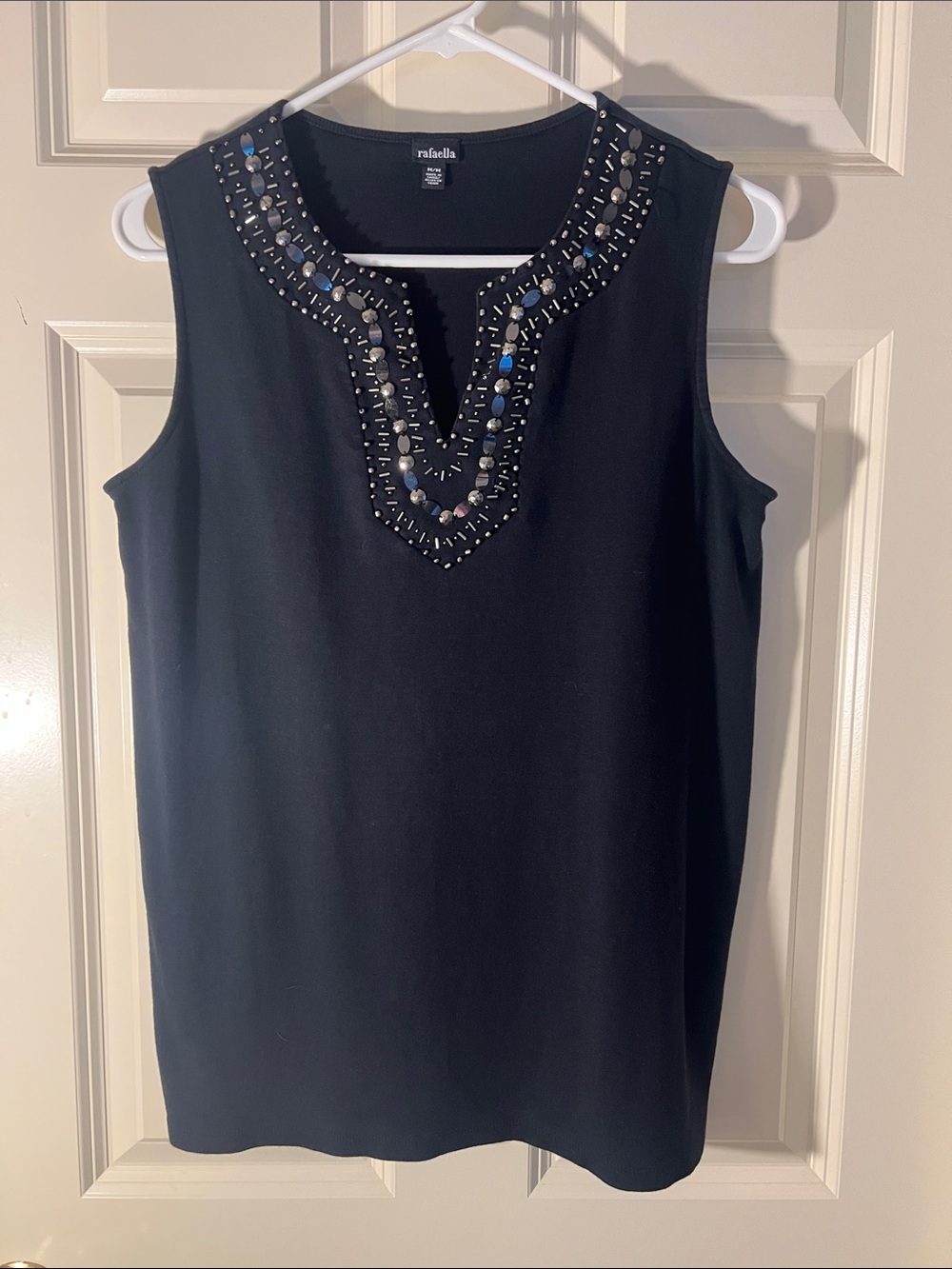 Rafaella Black Sleeveless Beaded V-Neck Camisole